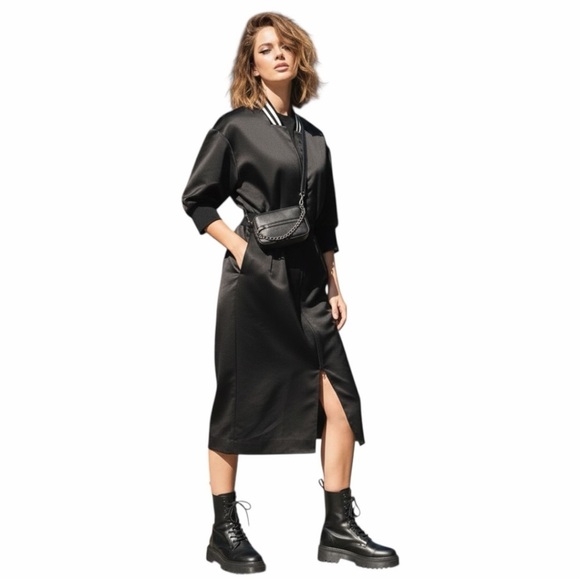 Mo & Co Dresses & Skirts - MO&Co. NWT Black Varsity Midi Dress Tiger Graphic Dare To Be Zip Front Size M